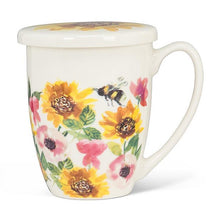 Load image into Gallery viewer, Sunflowers &amp; Bees Covered Mug &amp; Strainer - Abbott