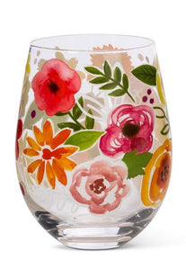 Bold Floral Stemless Wine Glass - Abbott