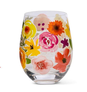 Bold Floral Stemless Wine Glass - Abbott