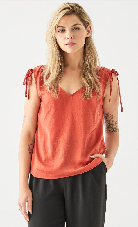 V-Neck Tie Shoulder Top - Black Tape