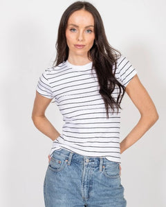 The Ribbed Fitted Tee - White & Black Stripe - Brunette the Label