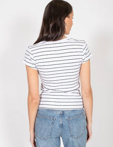 The Ribbed Fitted Tee - White & Black Stripe - Brunette the Label