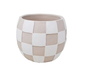 Plant Pot with White/Beige Squares