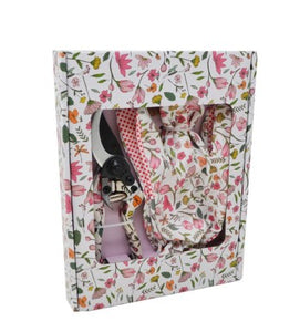 Pruner and Gloves Set - Pink Flowers