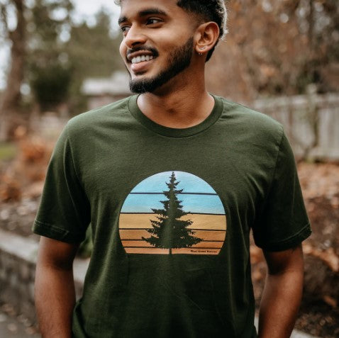 West Coast Karma Retro Tree Tee in Dark Olive