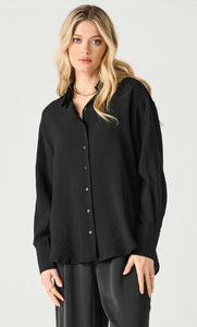 Long Sleeve Flowy Satin Blouse - Black Tape