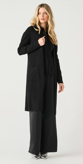 Long Sleeve Longline Open Cardigan - Black - Black Tape