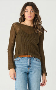 Long Sleeve Mesh Stitch Sweater - Deep Olive - Dex