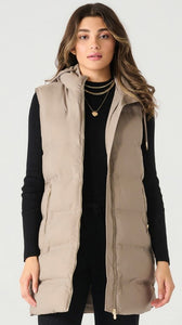 Hooded Puffer Vest - Taupe - Dex