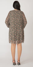 Load image into Gallery viewer, Long Sleeve Pleated A-Line Dress - Green/Blush Floral - Black Tape