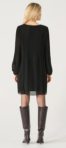 Long Sleeve Pleated A-Line Dress - Black - Black Tape