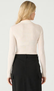 Long Sleeve Ribbed Polo Top - Pearl - Black Tape