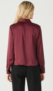 Long Sleeve Flowy Satin Blouse - Deep Burgundy - Black Tape