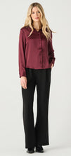 Load image into Gallery viewer, Long Sleeve Flowy Satin Blouse - Deep Burgundy - Black Tape