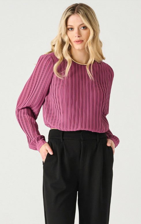 Long Sleeve Pleated Blouse - Light Plum - Black Tape