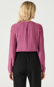 Long Sleeve Pleated Blouse - Light Plum - Black Tape