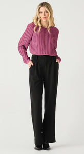 Long Sleeve Pleated Blouse - Light Plum - Black Tape