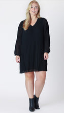 Load image into Gallery viewer, Long Sleeve Pleated A-Line Dress - Black - Dex Plus