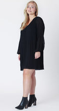 Load image into Gallery viewer, Long Sleeve Pleated A-Line Dress - Black - Dex Plus