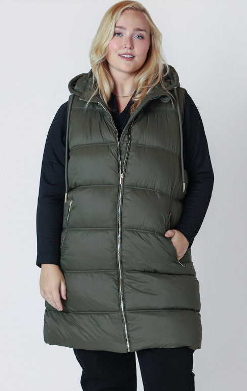 Hooded Puffer Vest - Army Green - Dex Plus