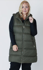 Hooded Puffer Vest - Army Green - Dex Plus