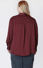 Load image into Gallery viewer, Long Sleeve Flowy Satin Blouse - Deep Burgundy - Dex Plus