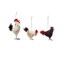 Load image into Gallery viewer, Wool/ Felt Rooster and Hen Ornaments