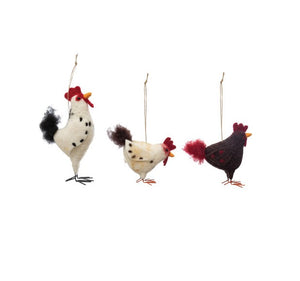 Wool/ Felt Rooster and Hen Ornaments