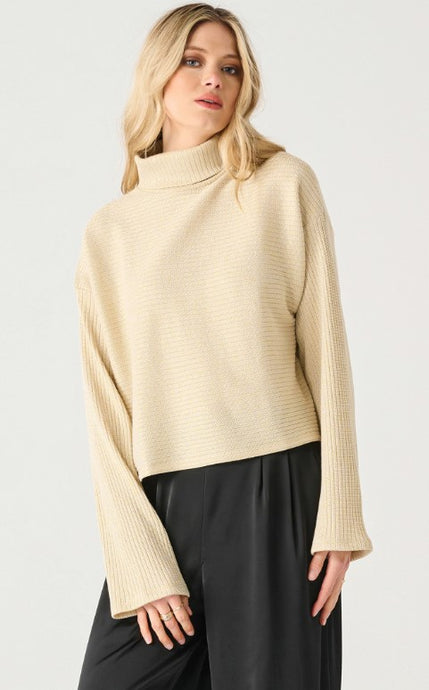 Long Sleeve Turtleneck Shimmer Top - Black Tape