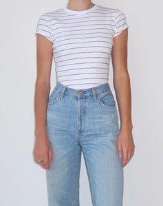 Ribbed Tee - White & Fawn - Brunette The Label