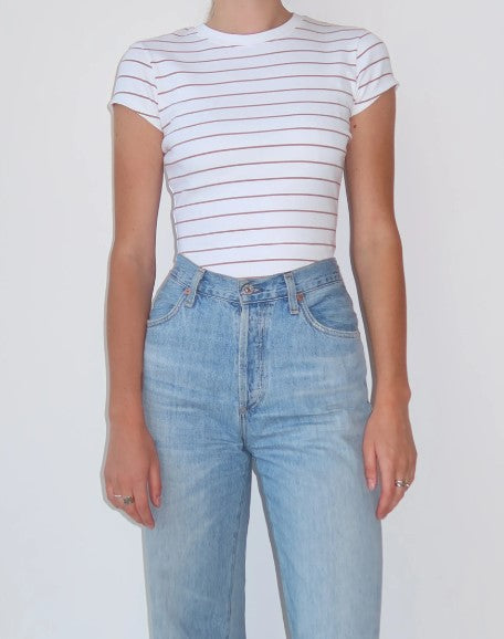 Ribbed Tee - White & Fawn - Brunette The Label