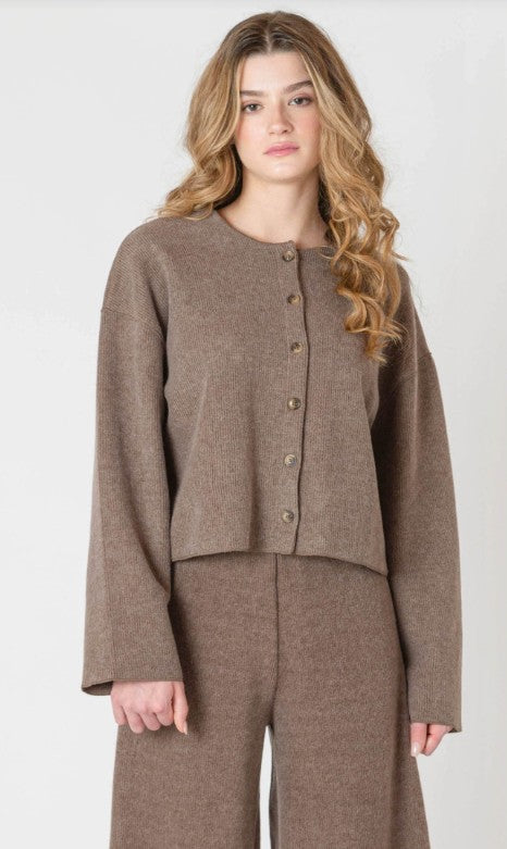 Ribbed Cardigan - Mocha Heather