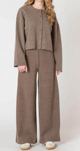 Wide Leg Ribbed Pants - Mocha Heather