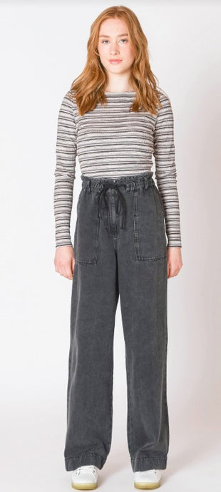 Wide Leg Denim Pants - Washed Black