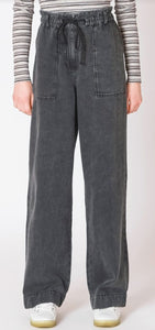 Wide Leg Denim Pants - Washed Black