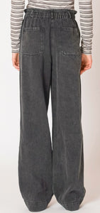 Wide Leg Denim Pants - Washed Black