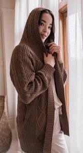 Olivia Hooded Cable Cardigan - Cocoa