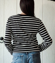 Load image into Gallery viewer, Striped Long Sleeve w/ Gold Button - Black &amp; White - Brunette The Label