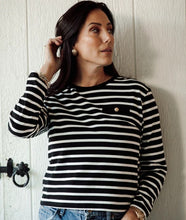 Load image into Gallery viewer, Striped Long Sleeve w/ Gold Button - Black &amp; White - Brunette The Label