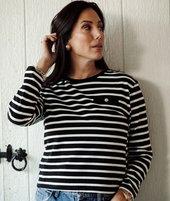 Striped Long Sleeve w/ Gold Button - Black & White - Brunette The Label