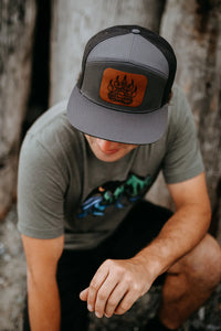 Bear Paw Flat Brim 7 Panel Trucker Hat - Charcoal/Black