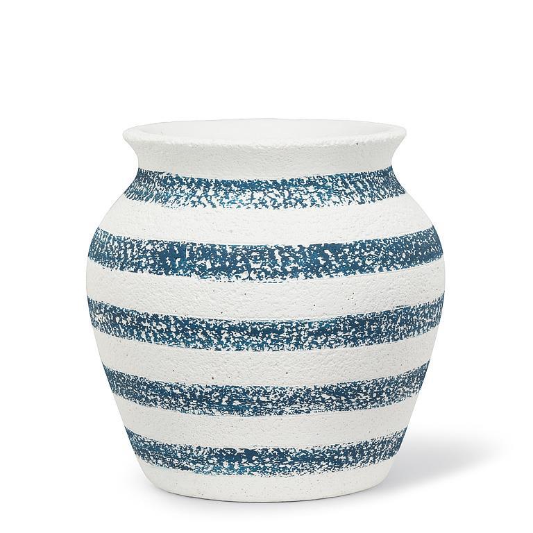 White / Blue Striped Planter - Abbott