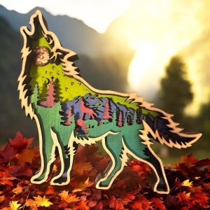 Wood Layered Wolf - Havana Art