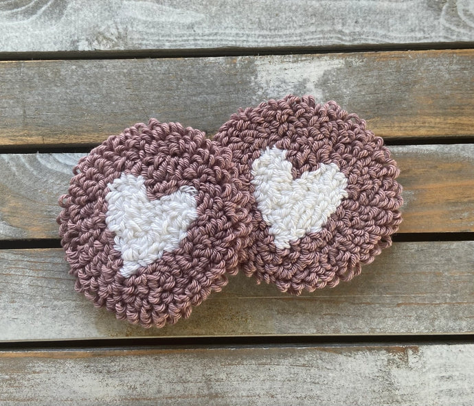 Car Cup Holder Mug Rug S/2- Purple Hearts