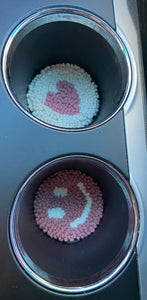 Car Cup Holder Mug Rug S/2- Pink Hearts