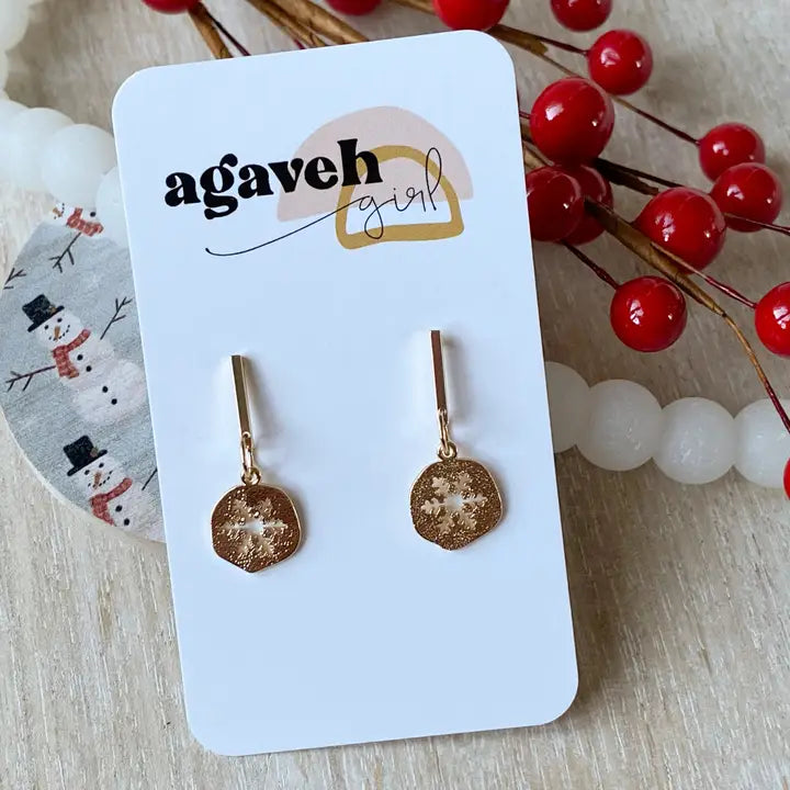 Anna Gold Plated Snowflake Dangle Earrings - Agaveh Girl