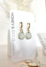 Load image into Gallery viewer, Azure Teal Faux Stone Huggies - Honey and Gold