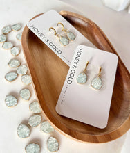 Load image into Gallery viewer, Azure Teal Faux Stone Huggies - Honey and Gold