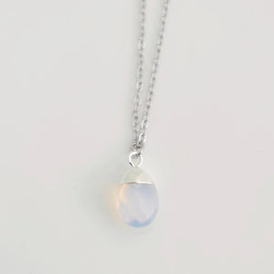 Leilani Faceted Water Drop Crystal Necklace - Opalite Silver - Oh So Lovely