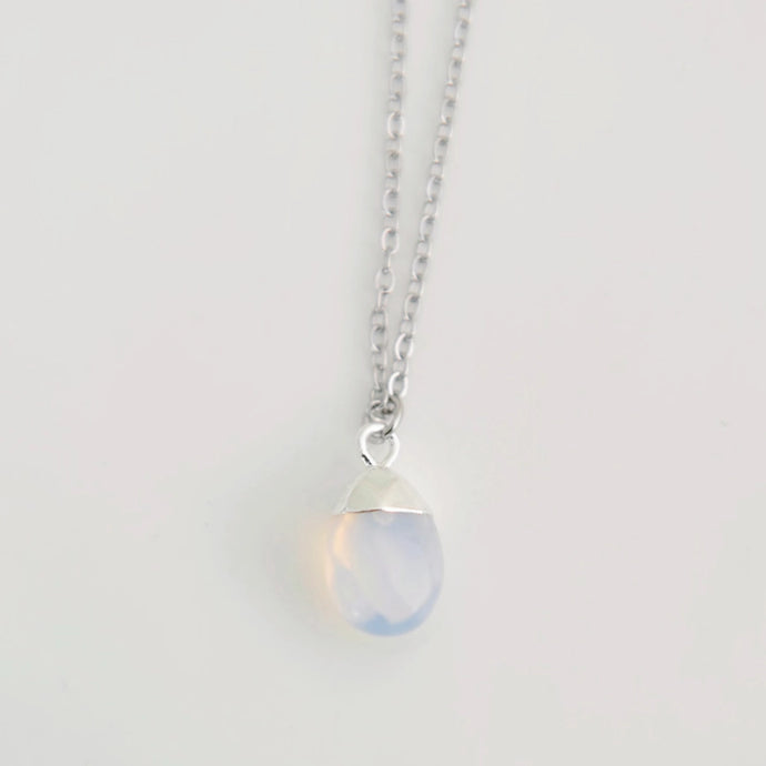 Leilani Faceted Water Drop Crystal Necklace - Opalite Silver - Oh So Lovely